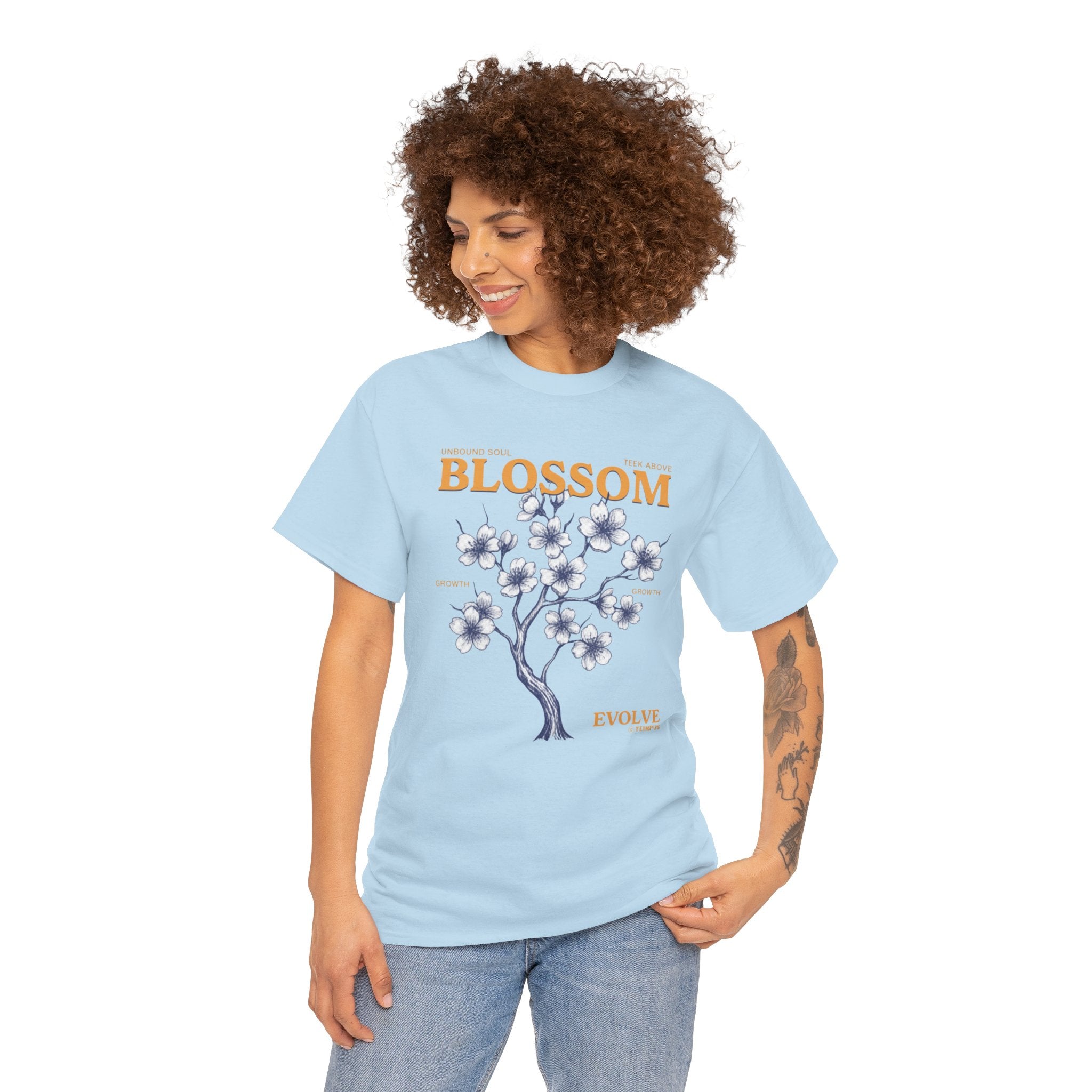 Blossom Floral Tee — Soft Blue Flower Graphic T-Shirt